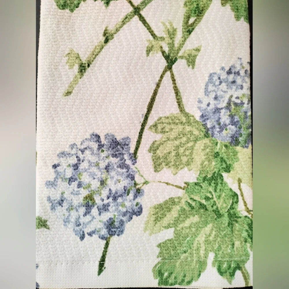 Ralph Lauren Kitchen Towel Set of 2 Blue Hydrangea Flowers 100% Cotton New